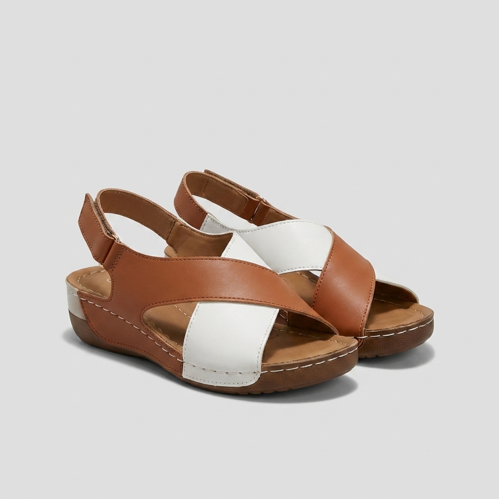 Sandales compensées marron trois-quarts