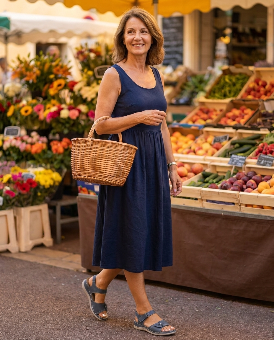 Sandales Margaux & Co bleu marine portées — marché provençal